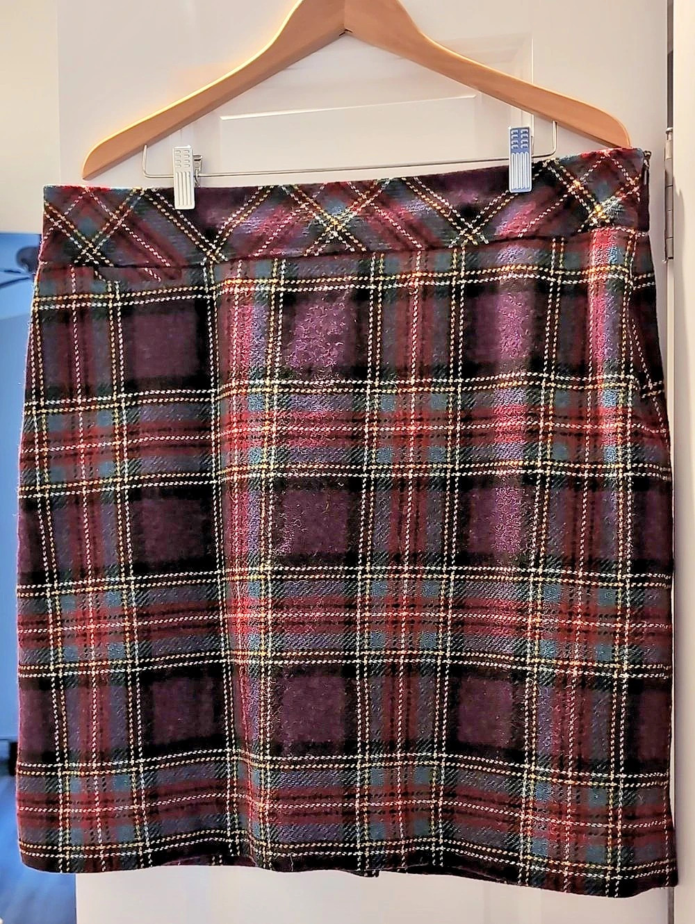 L.L.Bean Wool Blend Plaid Skirt Mini Skirt Purple & Red Sz 18